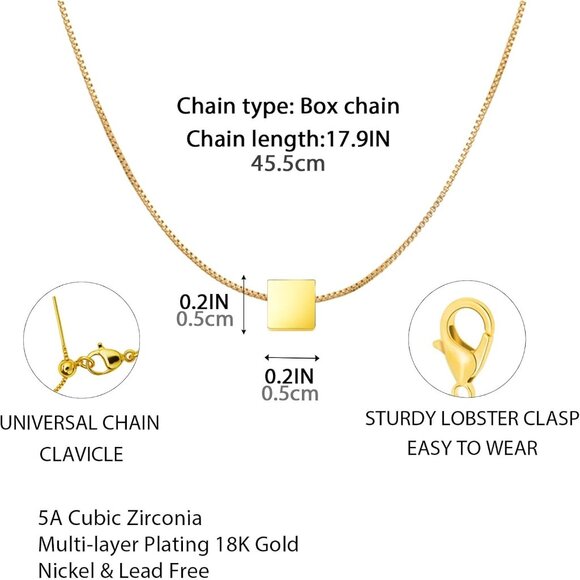 ⚡Gold Cube Pendant Necklace for Women Simple Minimalist Geometric Jewelry Gift - Picture 2 of 9